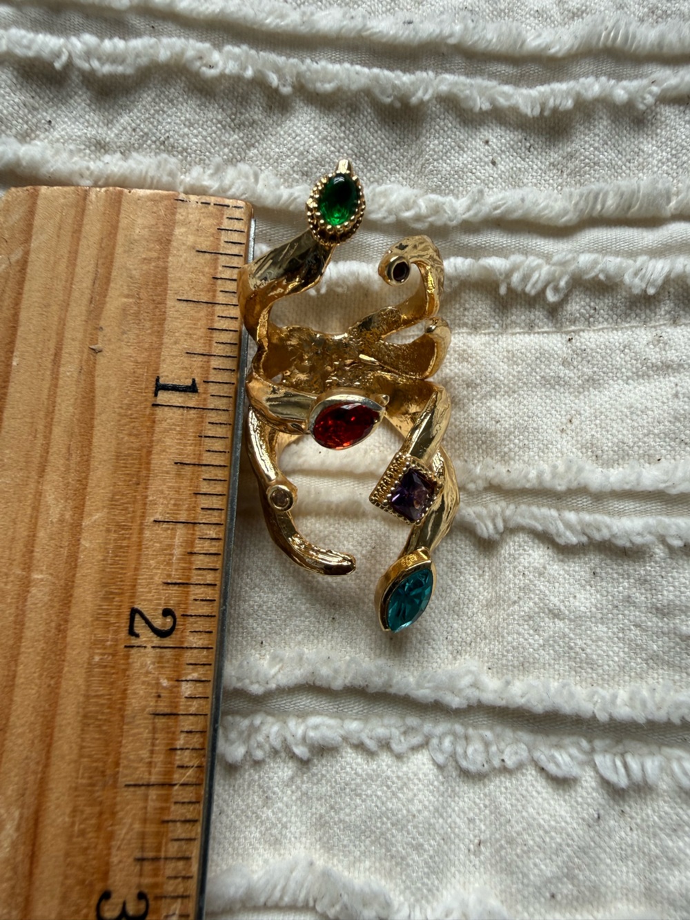 Gold-Tone Multi-Stone Octopus Ring with Red, Green, Teal & Purple Stones